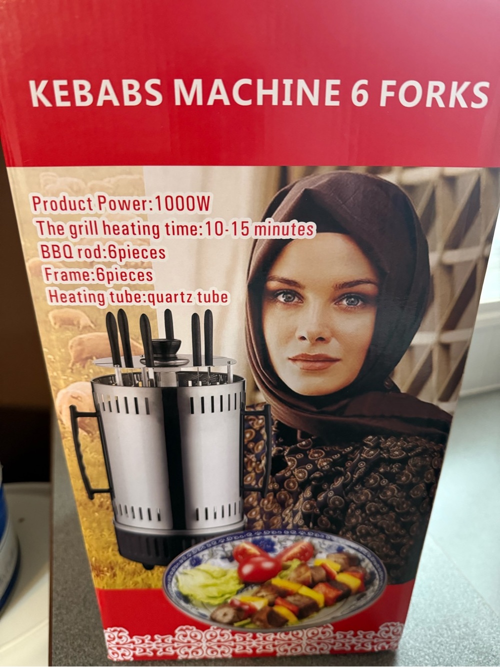 6-Fork Electric Vertical Kebab Grill - Stainless Silver